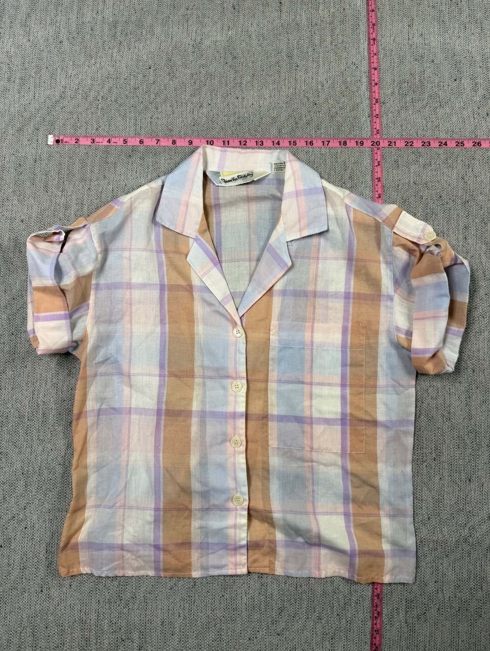 Diane Von Furstenberg Vintage Pastel Plaid Button-Up Shirt M
